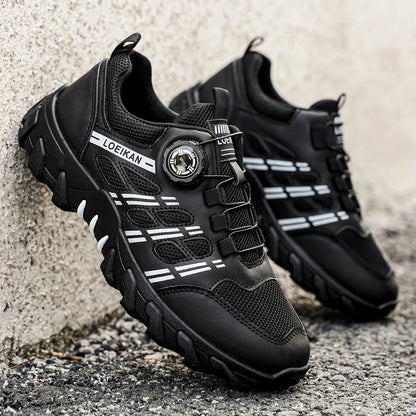Men's All-Season Outdoor Casual Hiking Shoes, Comfortable Breathable Slip-On Design with Rotating Buckle, Thick-Soled PVC Sneakers
