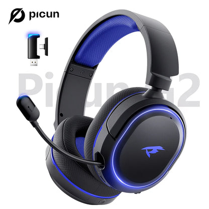 Picun G2 Wireless Gaming Headset Bluetooth 5.3 2.4G Headphones 7.1 Surround 5ms Low Latency ENC Mic for PC PS4 PS5 Phone Switch