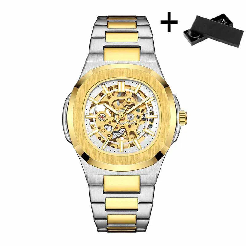 Montres-bracelets mécaniques pour homme à cadran ajouré, design squelette, montre de luxe entièrement automatique pour homme, relogio