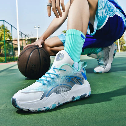 Chaussures de basket-ball unisexes, chaussures d'entraînement de compétition en plein air en maille tendance, bottes de basket-ball plates antidérapantes à rebond pour hommes