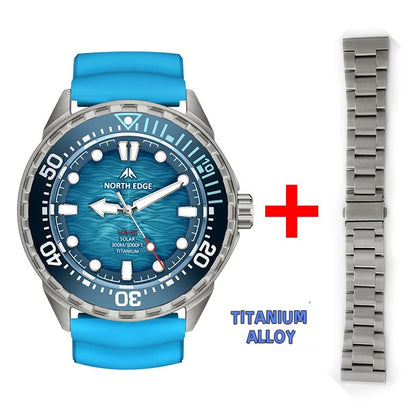 NORTH EDGE NEW+ TRITON-TI Titanium Solar-Powered Diving Watch Luxury Quartz Watches for Men 300M Waterproof 180+ Day Power