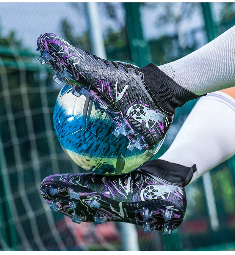 Men's High Ankle Football Boots Turf Soccer Cleats Breathable Non-slip Training Match Sneakers Outdoor Sports FG Soccer Shoes