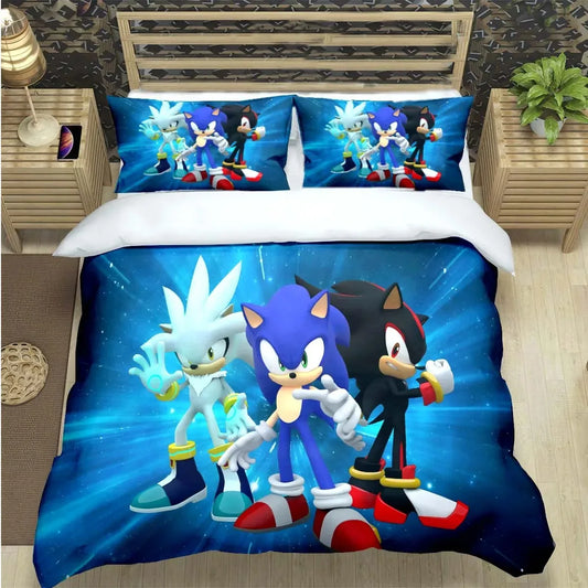 Fashion Cartoon Character Print Bedding Set Sonic Duvet Cover Comforter Bed Youth Kids Girls Boys Luxury Birthday Gift