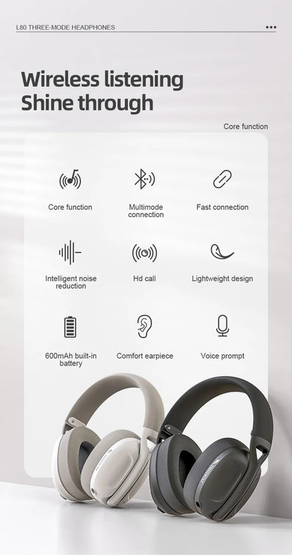 SMAILWOLF L80 Bluetooth wireless three-mode gaming headset, lightweight 185g plug-in microphone e-sports gaming headset