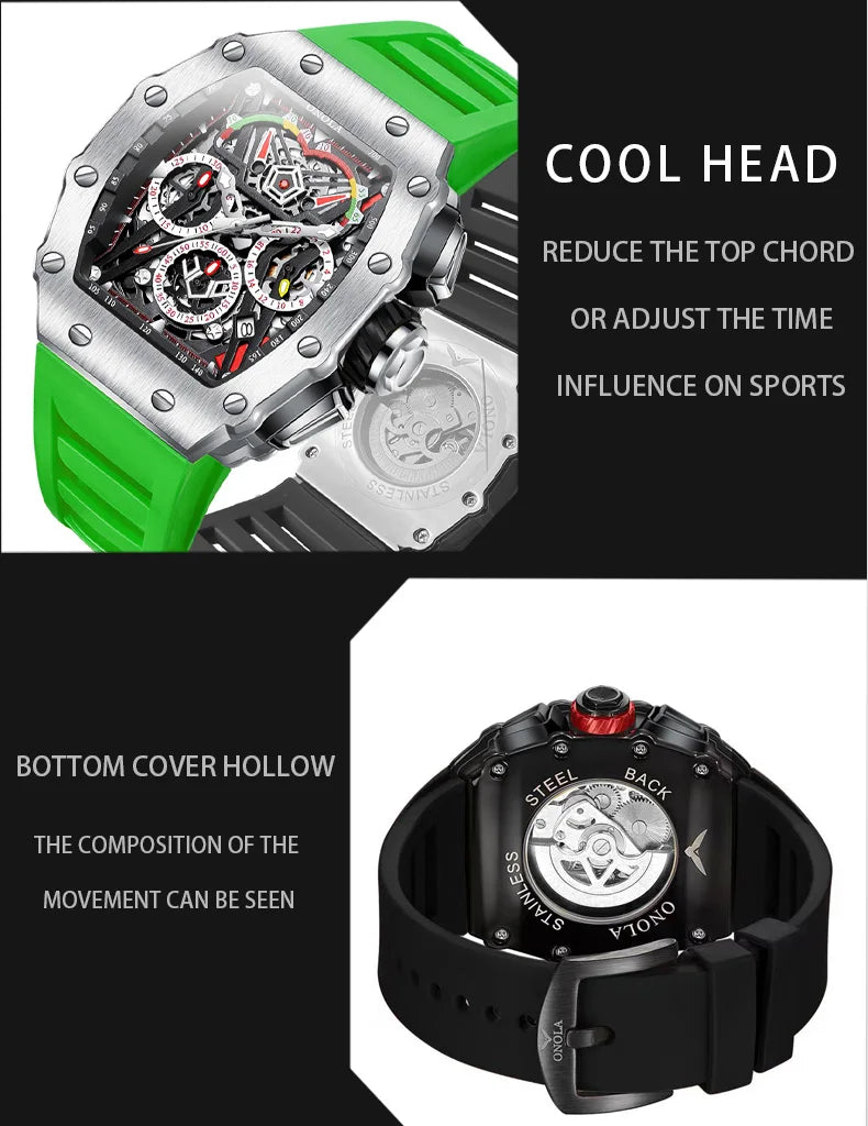 New Luxury Men Watch ONOLA Fashion Fully Automatic Mechanical Watches Man Unique Design Waterproof Tape Watch Wristwatch