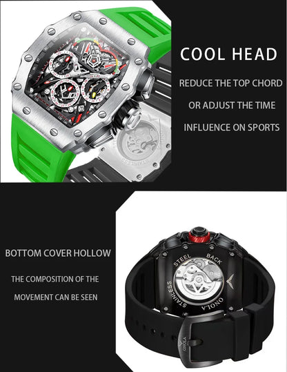 New Luxury Men Watch ONOLA Fashion Fully Automatic Mechanical Watches Man Unique Design Waterproof Tape Watch Wristwatch