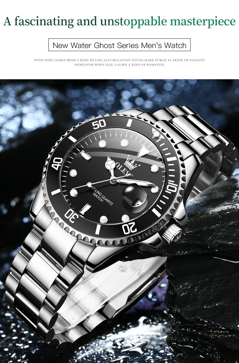 OLEVS Men's Watch Luxury Top Brand One-Way Rotating Outer Ring Design Quartz Watch for Men Auto Date Waterproof Wrist Watches