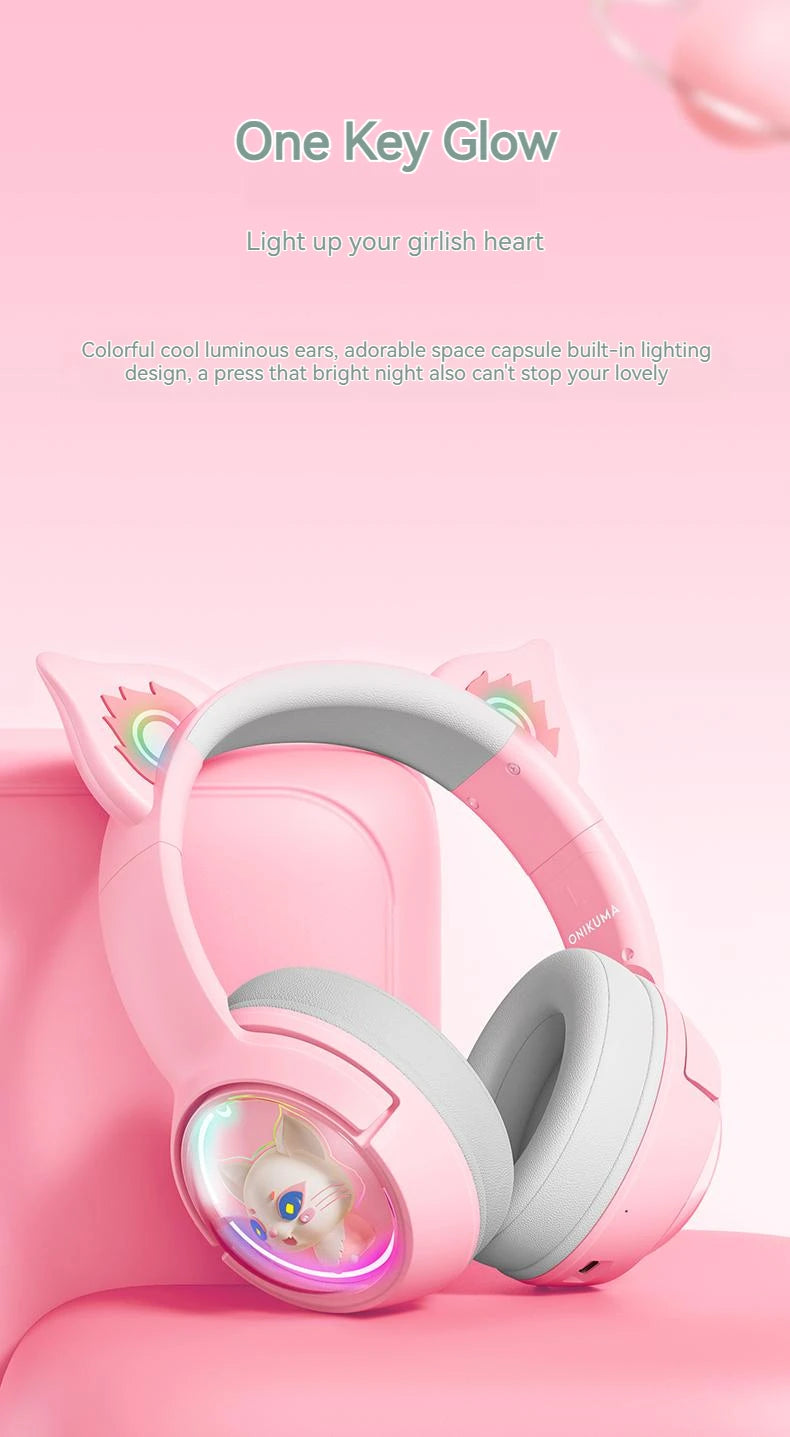 ONIKUMA B5 Wireless Gaimng Headset with Cat Ears Surround Sound Headphone Over-Ear For PC Laptop Games And Music Gamer Headphone