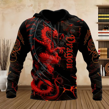 Sweatshirts med tatoveringsdrage, forår og efterår, 3D-print, hættetrøjer til mænd, langærmede unisex streetwear-sweatshirts, casual sweatshirts til mænd
