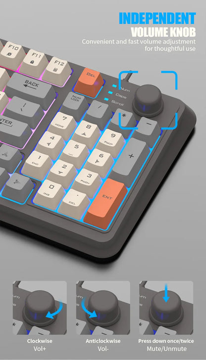 Keyboard K81 Gaming Keyboard 81 Key 80% Layout Spanish Russian Korean Arabic Keyboard USB Wired RGB Light Volume Knob Ergonomics