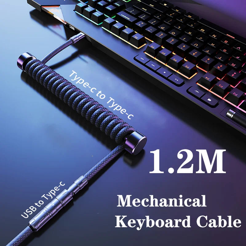 EARY Coiled Keyboard Cable USB to Type-C Detachable Aviator Cable, 1.2M Mechanical Gaming Keyboard Cable for PC, Laptop & Custom Keyboards