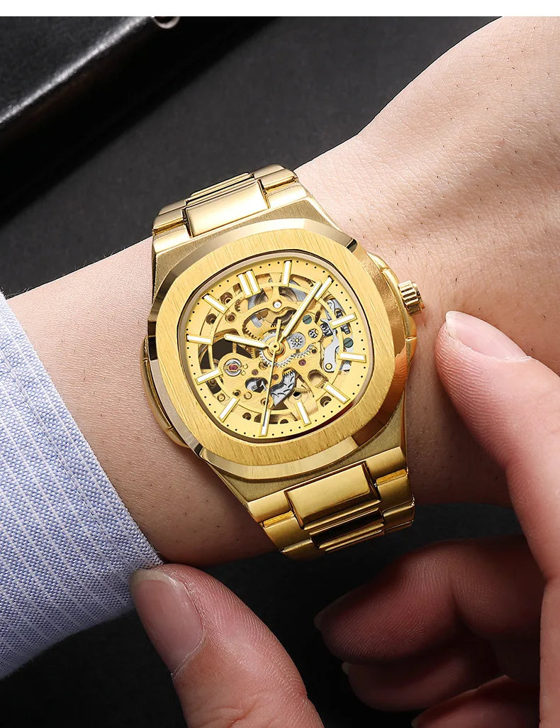 Montres-bracelets mécaniques pour homme à cadran ajouré, design squelette, montre de luxe entièrement automatique pour homme, relogio