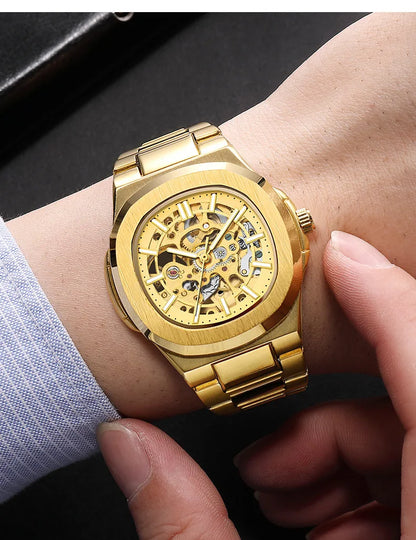 Montres-bracelets mécaniques pour homme à cadran ajouré, design squelette, montre de luxe entièrement automatique pour homme, relogio