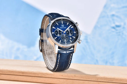 Orologio di lusso da uomo Benyar – Cronografo con datario, cinturino in pelle, impermeabile, luminescente, stile sportivo e militare, orologio al quarzo