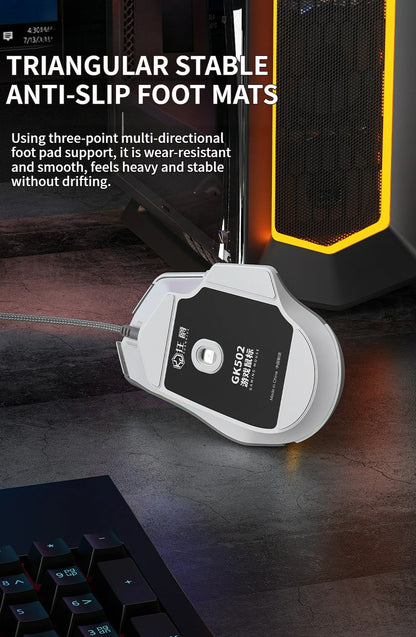 Wired Mouse RGB Lights 10 Keys Macro Programming Gaming Chip 12800DPI Ergonomic Design Medium-Large Hand Gaming Mouse GK502