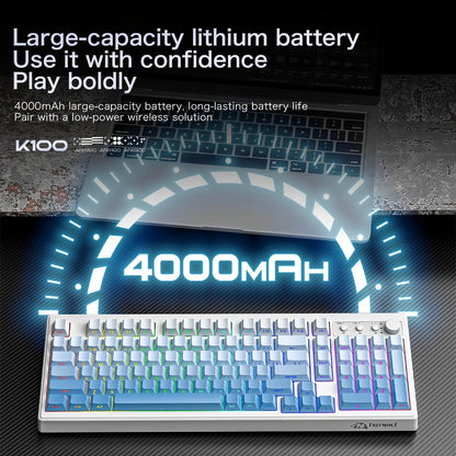 FREEWOLF K100 Wireless Keyboard Quiet with Media Knob|Side-print Backlit|4000mAh|26-Key Rollover Mechanical Feel Keyboard
