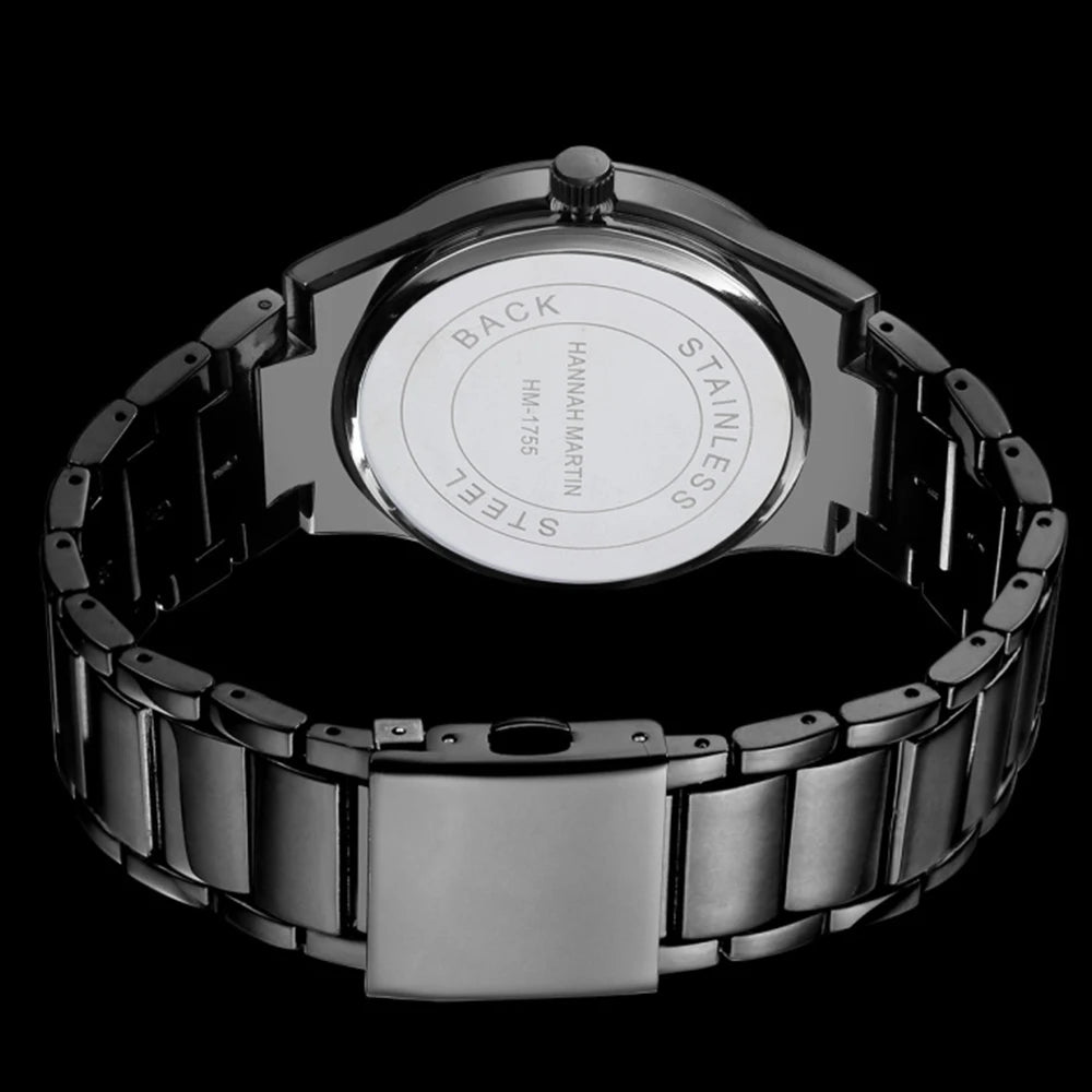 Hannah Martin Herrenuhr, Edelstahlgehäuse, Quarzwerk, 41-mm-Zifferblatt, Business-Stil, mit Kalenderanzeige (Imitation)