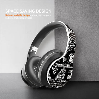 Wireless Bluetooth 5.0 Headphones Over Ear Headset Graffiti Design Foldable Headphone with Mic Hi-Fi Stereo For phone pc laptop