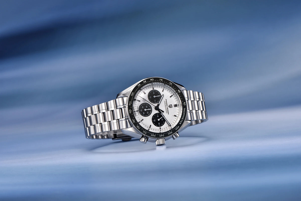 Orologio da uomo PAGANI DESIGN «New Moon» – Orologio al quarzo di lusso, cronografo, vetro zaffiro con trattamento antiriflesso, lunetta in ceramica, lancette luminescenti