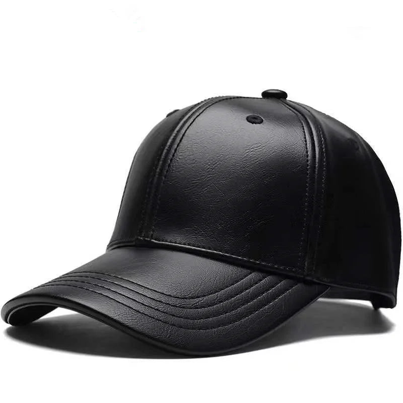 Bonés de basebol unissexo em couro PU, estilo hip-hop, com fecho de pressão, para homem e mulher; bonés de basebol ajustáveis; chapéus de sol; bonés de camionista
