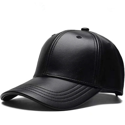 Bonés de basebol unissexo em couro PU, estilo hip-hop, com fecho de pressão, para homem e mulher; bonés de basebol ajustáveis; chapéus de sol; bonés de camionista