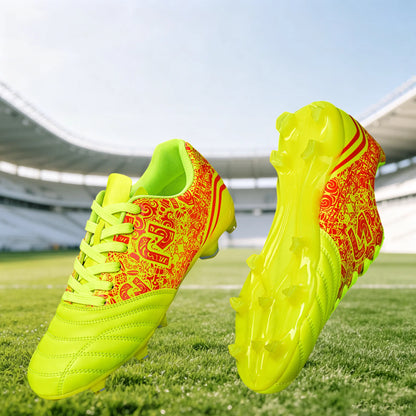 Chaussures de football AG/FG pour l'extérieur, tige respirante en PU, crampons longs en TPU stables, pour hommes et femmes, bottes d'entraînement de football sur gazon