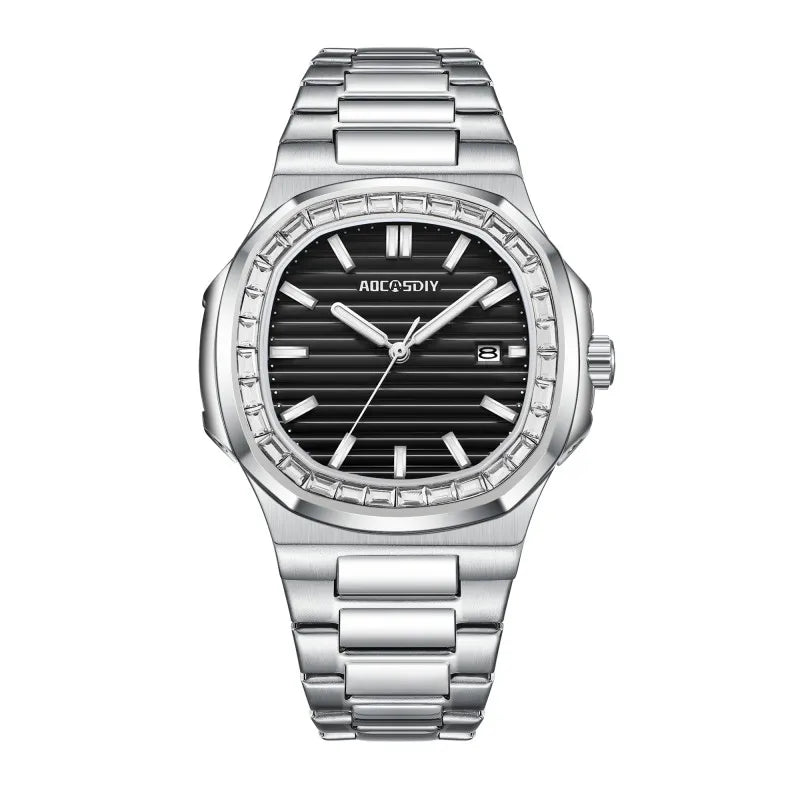 AOCASDIY Montre de luxe professionnelle étanche pour homme, date luminescente, acier inoxydable, carrée, à quartz, reloj hombre