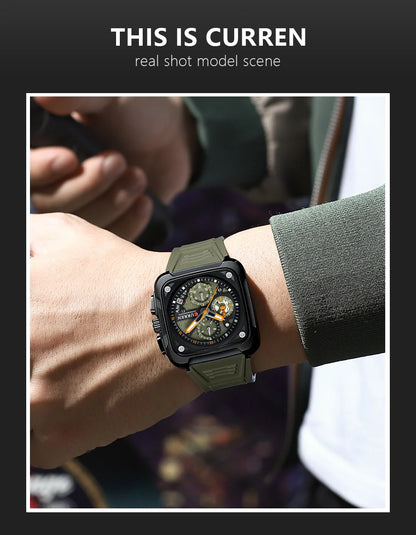 Montres pour homme CURREN : montre-bracelet de luxe à quartz, carrée, originale, étanche et luminescente, chronographe pour homme, Relogio