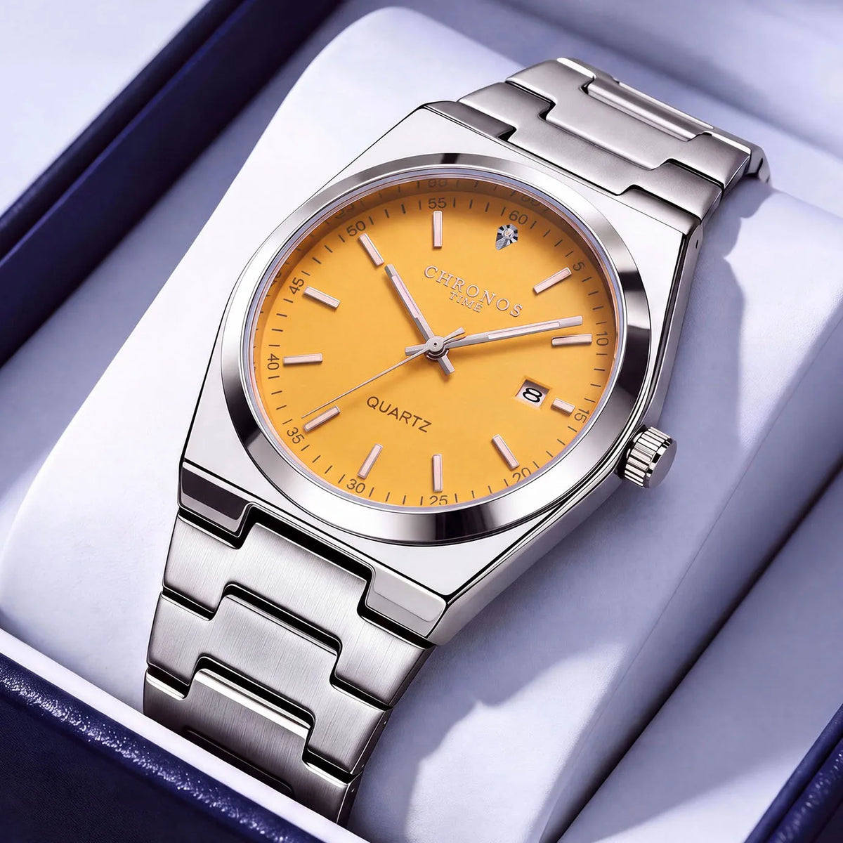 Orologio al quarzo da uomo CHRONOS – Cinturino in acciaio inossidabile, impermeabile, lancette luminescenti, datario – Ideale per il lavoro, lo sport o l’uso quotidiano
