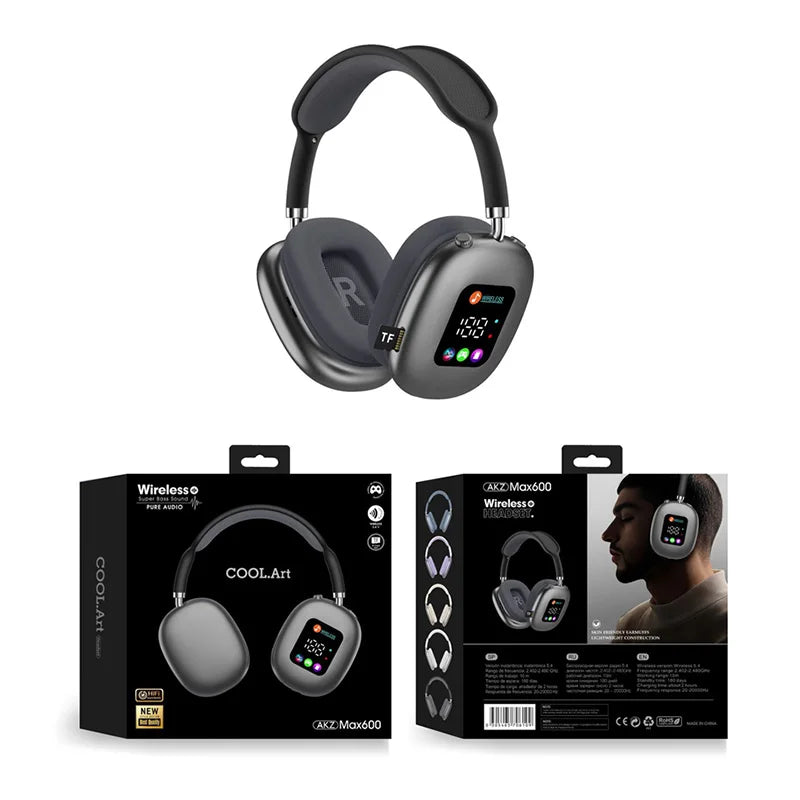 MAX600 Model New Wireless Active Noise Cancelling Headphones Hybrid Wireless Headphone With Touch Control LED Screen 2025 Hot