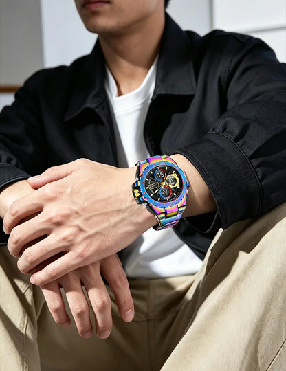 Herrenuhr SMAEL 8160 – Militär-Sportmodell, analog und digital, aus Edelstahl – Wasserdicht, mit LED-Anzeige, Wecker, Chronograph und Stoppuhr