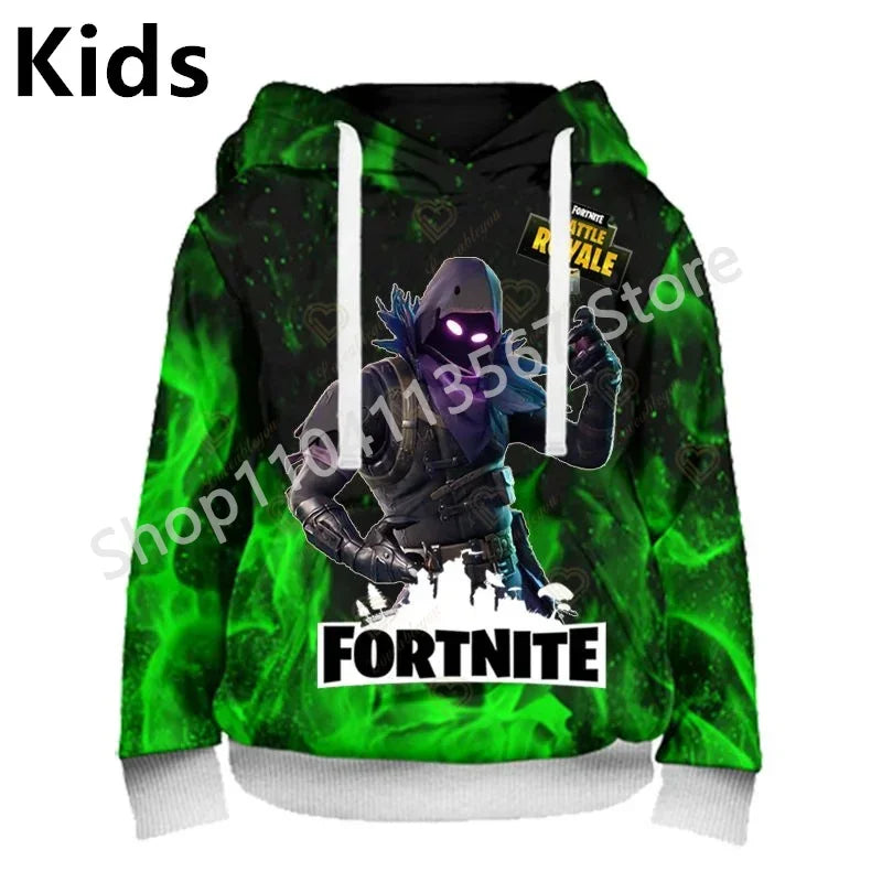Llama Battle Royale F-Fortnited hættetrøjer med 3D-print til mænd, kvinder og børn, sweatshirts til drenge og piger, streetwear-pullover, grønne overdele