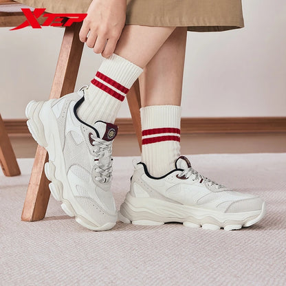 Xtep Chinoiserie Casual Shoes Female 2025 Spring Increase Thick Sole Sports Shoes Outdoor Vintage Fashion Sneakers 875118320006