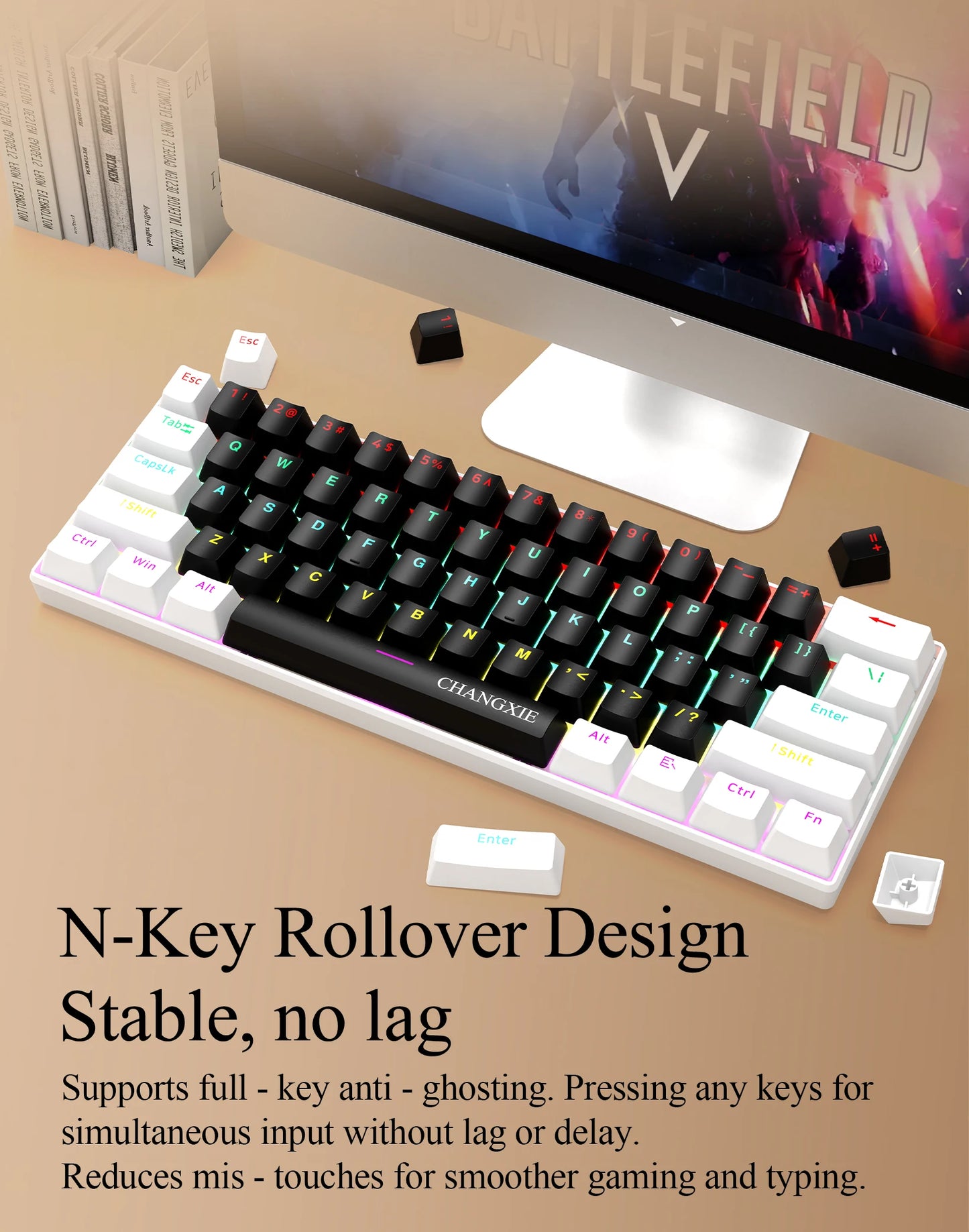 60% Compact Wired Mechanical Keyboard 61 Keys RGB Backlight Red Switch Ergonomic Small Portable for Office Computer Windows Tabl