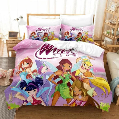 Anime W-Winx Clubs Duvet Cover Pillowcase Bedding Set Adult Boy Girl Bedroom Decoration Children Gift Single Double Large Size