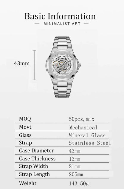 Montres-bracelets mécaniques pour homme à cadran ajouré, design squelette, montre de luxe entièrement automatique pour homme, relogio