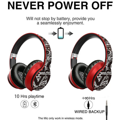 Wireless Bluetooth 5.0 Headphones Over Ear Headset Graffiti Design Foldable Headphone with Mic Hi-Fi Stereo For phone pc laptop