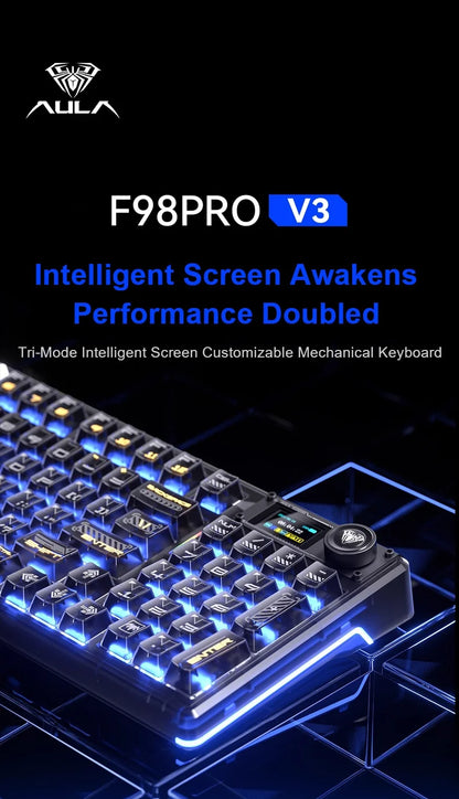 AULA F98Pro V3 Mechanical Keyboard 3-mode Wireless Bluetooth Hot-swap E-sports Customized Transparent Keycaps RGB Game Keyboards