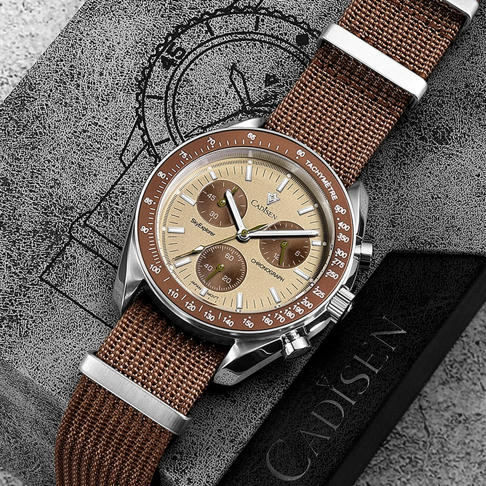 CADISEN Neue Herrenuhren Luxuriöse Quarz-Armbanduhr für Herren Saphirglas mit AR-Beschichtung Canvas VK68 Speed Chronograph Automatik