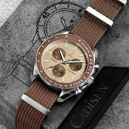 CADISEN Neue Herrenuhren Luxuriöse Quarz-Armbanduhr für Herren Saphirglas mit AR-Beschichtung Canvas VK68 Speed Chronograph Automatik