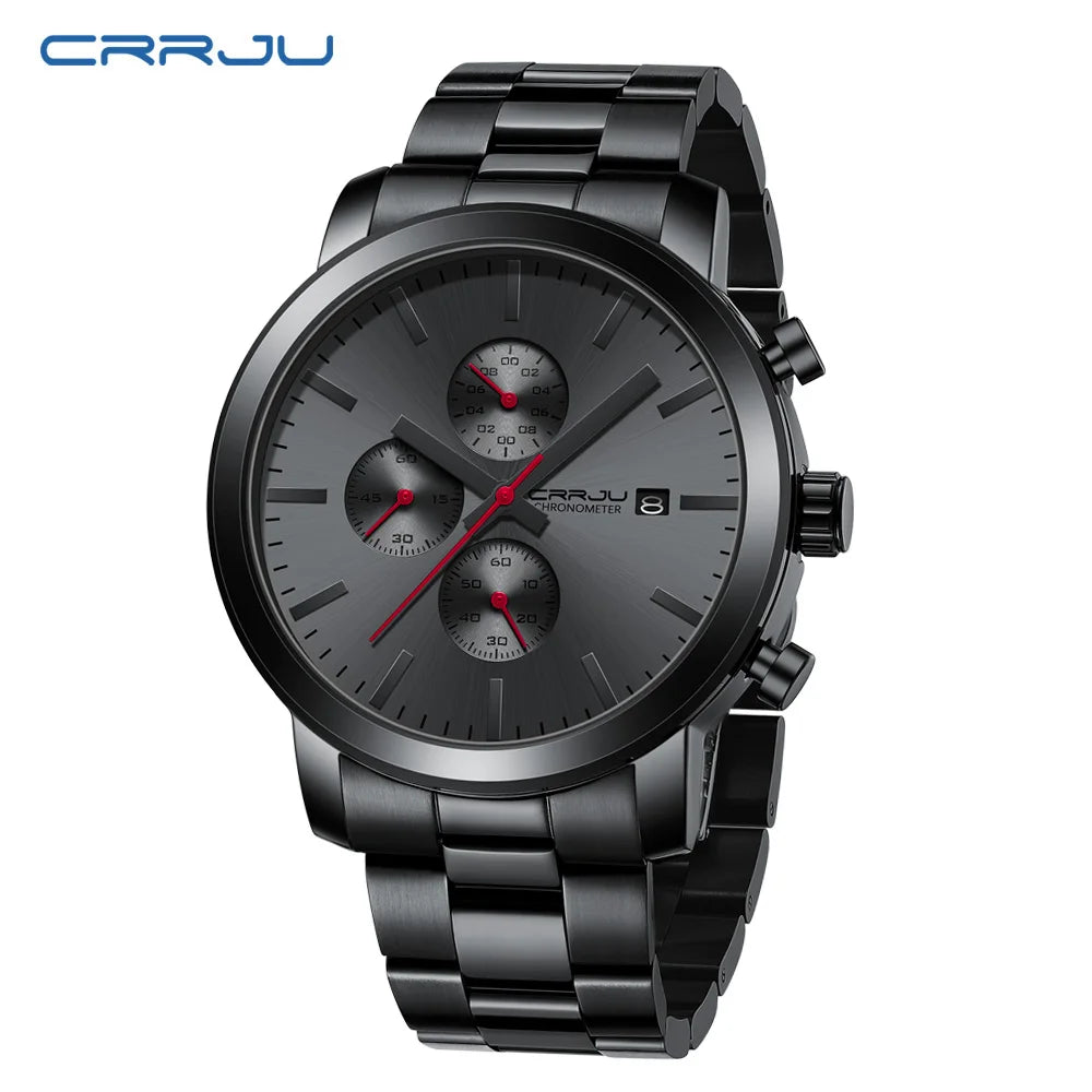 Orologio da uomo CRRJU – Cronografo in acciaio inossidabile, impermeabile, con datario, movimento al quarzo analogico, stile elegante e professionale