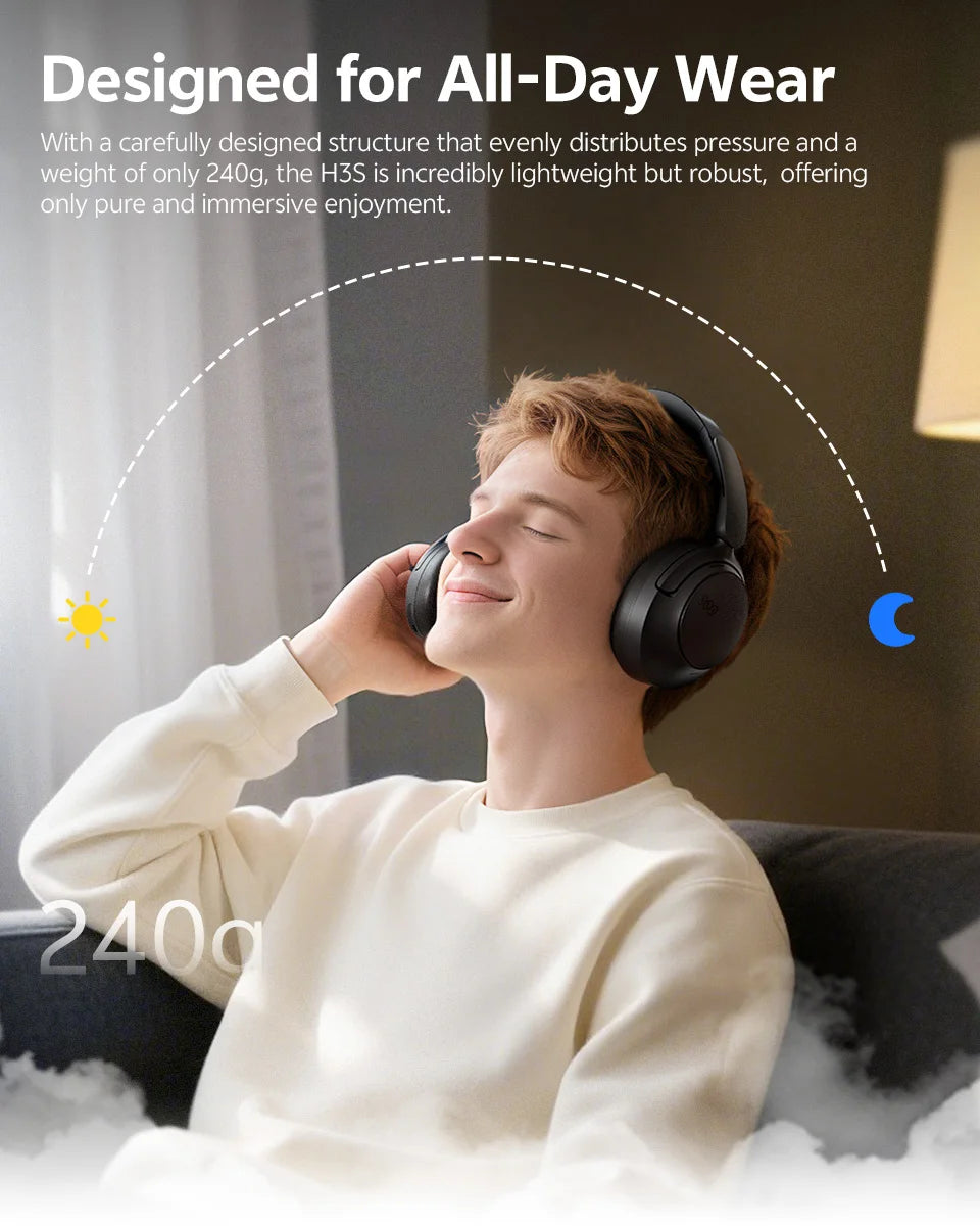 QCY H3S ANC Over Ear Headphones -56dB Noise Cancelling Headsets Bluetooth 6.0 Hi-Res LDAC Spatial Sound Earphones Dual Driver