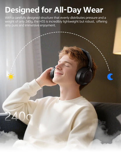 QCY H3S ANC Over Ear Headphones -56dB Noise Cancelling Headsets Bluetooth 6.0 Hi-Res LDAC Spatial Sound Earphones Dual Driver