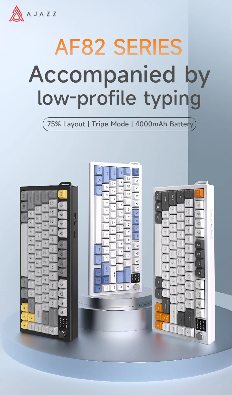 AJAZZ AF82 Low-Proflie Electrostatic Keyboard  4000mAh Trl-Mode 75% Type-C Display Screen  Keyboard Office Gaming E-sport