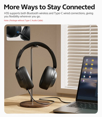 QCY H3S ANC Over Ear Headphones -56dB Noise Cancelling Headsets Bluetooth 6.0 Hi-Res LDAC Spatial Sound Earphones Dual Driver