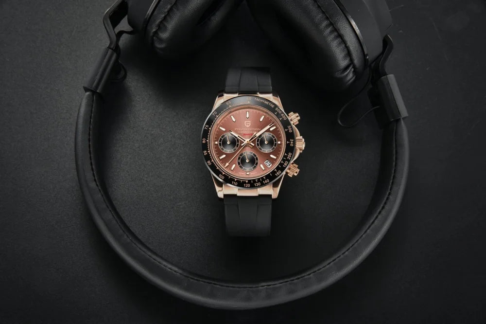 Originale neue PAGANI DESIGN PD-1664 Luxus-Herrenuhr mit japanischem VK63-Quarzwerk, Saphirglas, wasserdichtem Chronographen, Gold