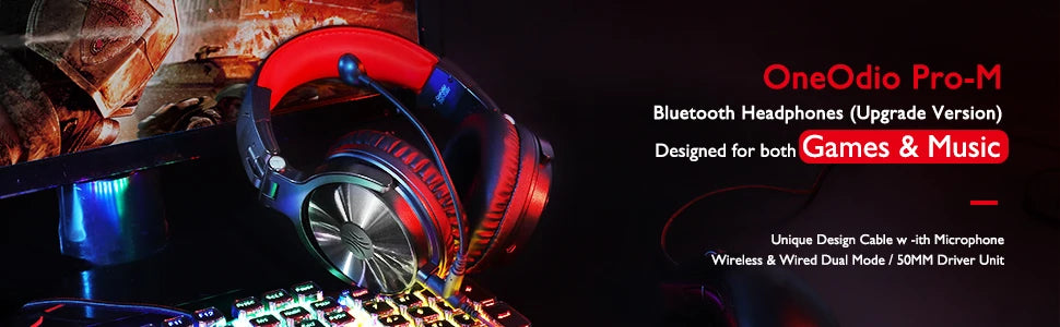 Oneodio Pro-M High-fidelity Wireless Headphones Stereo Gaming Headset with Mic 110H Playtime Foldable Bluetooth Headphones