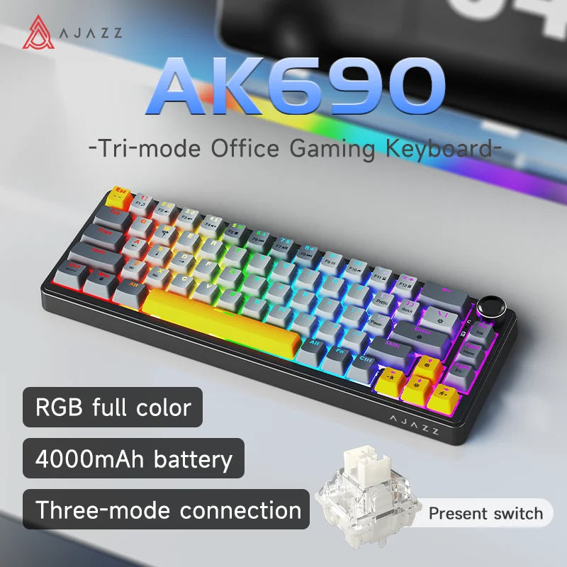 AJAZZ AK690 65% Mechanical Keyboard Full-key Hot-swap Wired USB Plug And Play Mixed Light 68 Keys Gaming Keyboard For Laptop PC