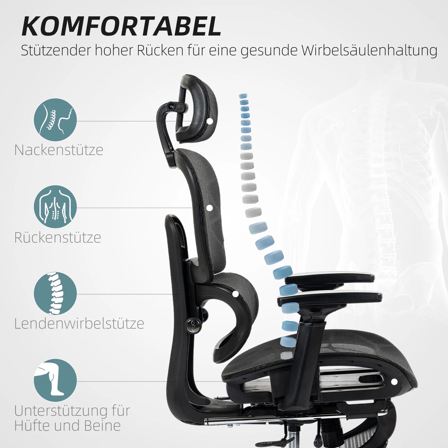 Black Ergonomic Mesh Office Chair, Lumbar Support, Recliner & Footrest, Height Adjustable