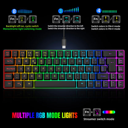 Hot Sale! 69-Key RGB Backlit Wired Gaming Keyboard, 68% Compact Design, A Must-Have Gadget for Office Workers and Gamers